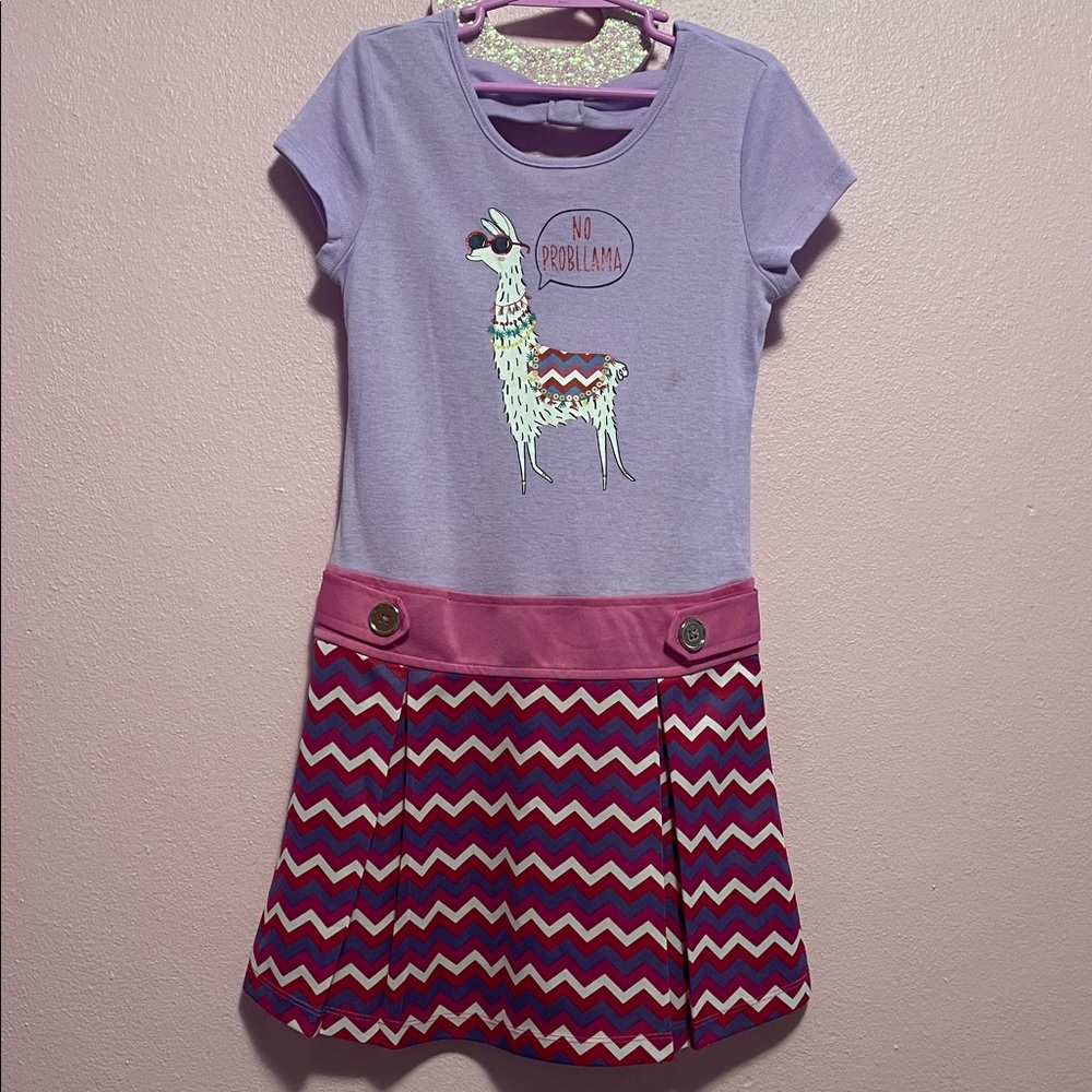 Purple Llama Graphic Dress with Chevron Skirt
